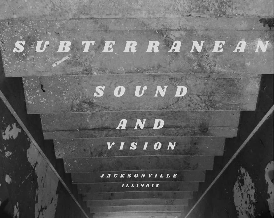 Concrete stairwell marked Subterranean Sound and Vision, Jacksonville, Illinois